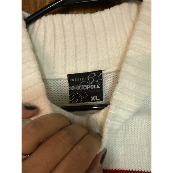 VTG Men's Southpole Sweater / Turtleneck 100% Acrylic Logo Red & White Sz xL - Picture 4 of 9